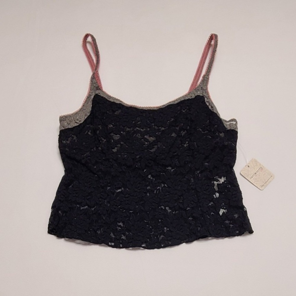 Free People Intimately Black Lace Camisole Top XS NWT Grey Pink Trim
